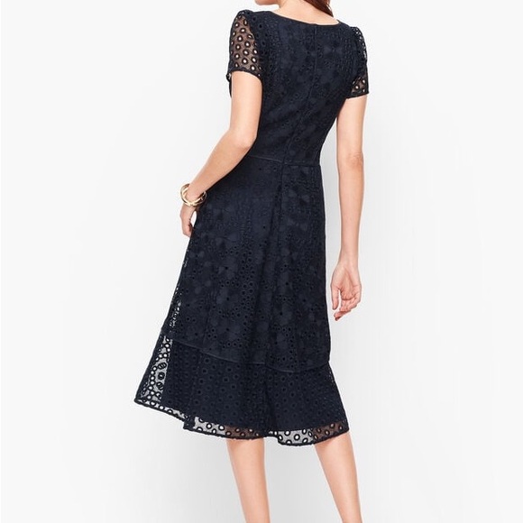 Talbots Navy Eyelet V-Neck A-Line Midi Dress - Picture 4 of 15